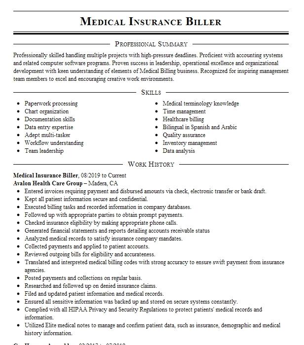 Medical Insurance Biller Resume Example