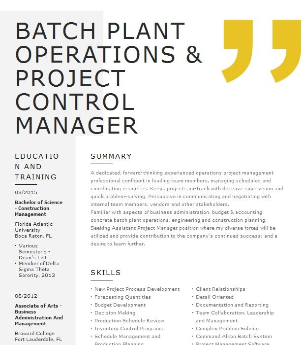 Batch Plant Manager Resume Example