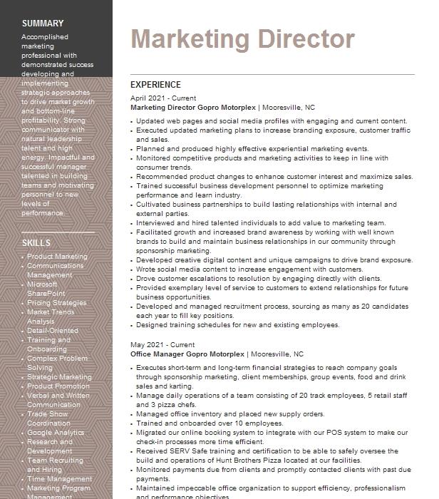 Marketing Director Resume Example