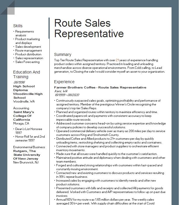 Route Sales Representative Resume Example