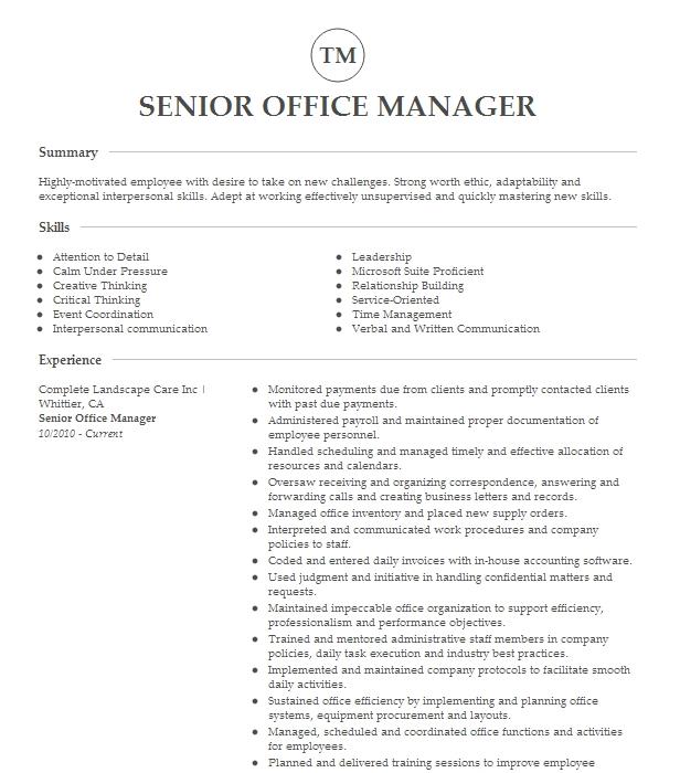 Senior Office Manager Resume Example