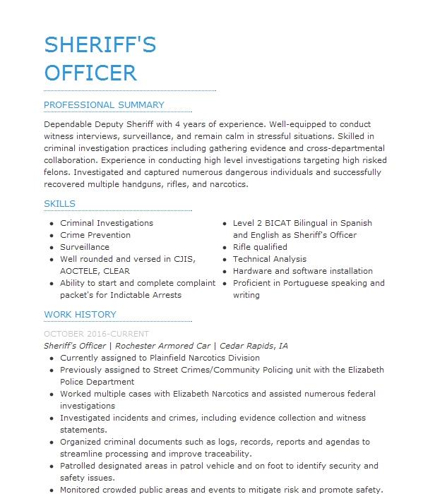 Sheriff's Officer Resume Example