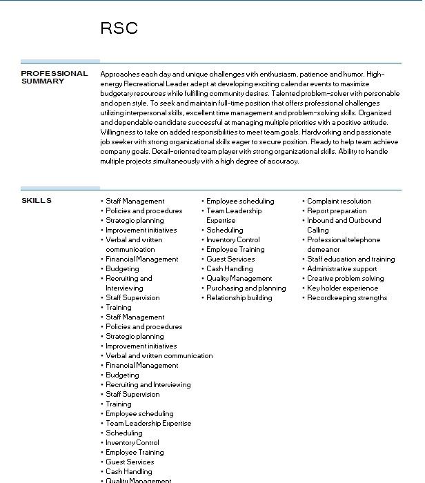 Rsc Resume Example