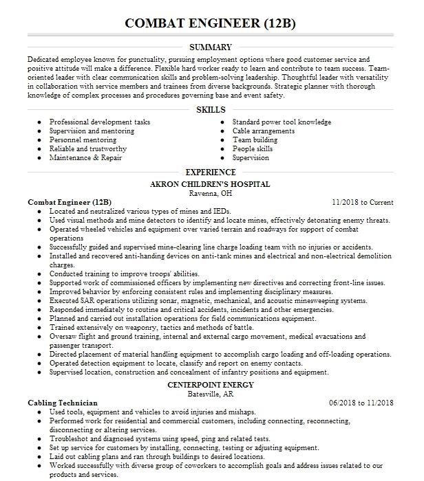 Combat Engineer (12b) Resume Example