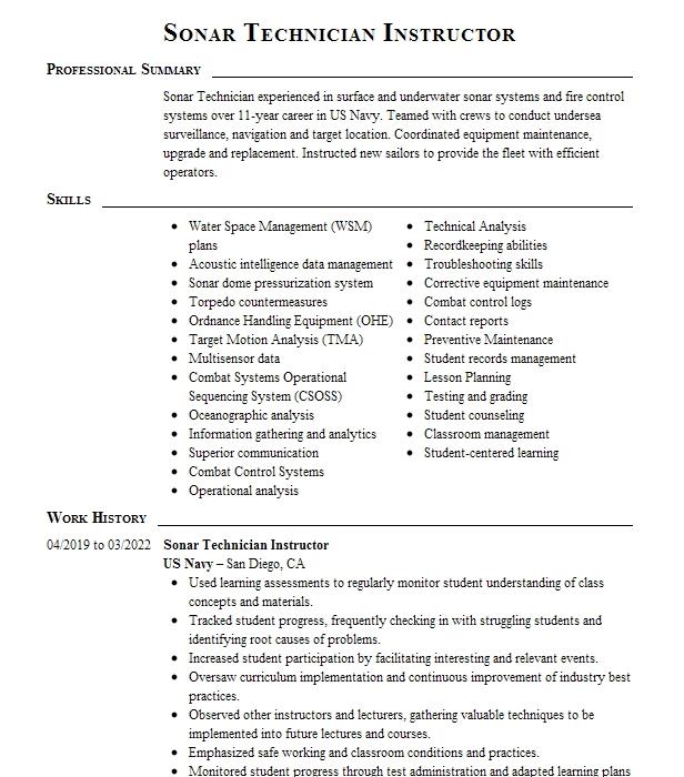 Sonar Technician Second Class Resume Example