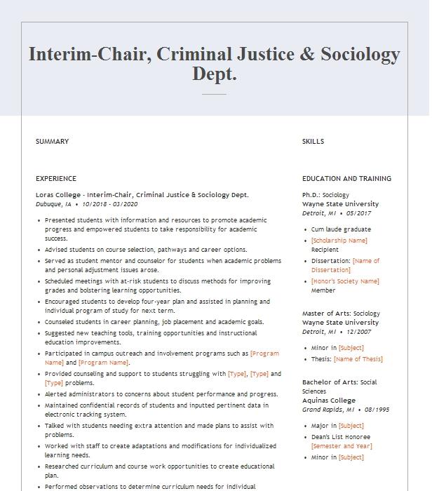 examples of resume objectives for criminal justice