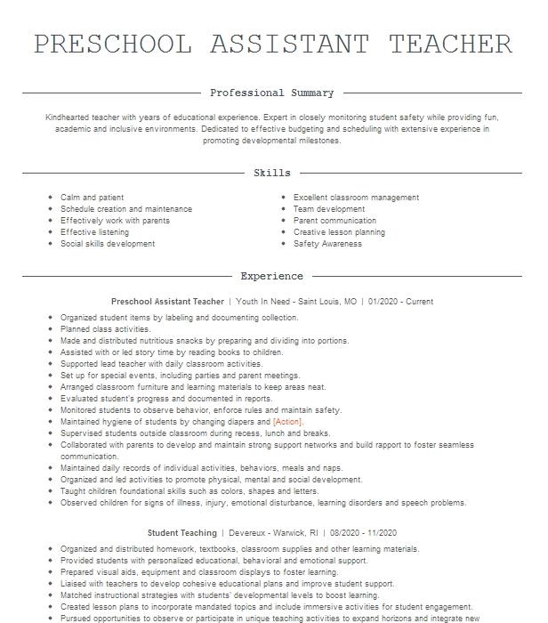 preschool-assistant-teacher-resume-example