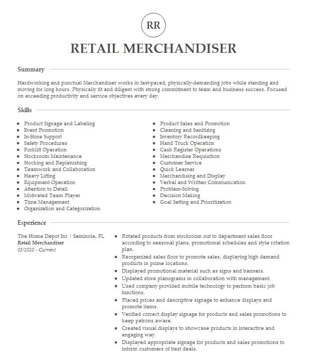 Retail Merchandiser Resume Example