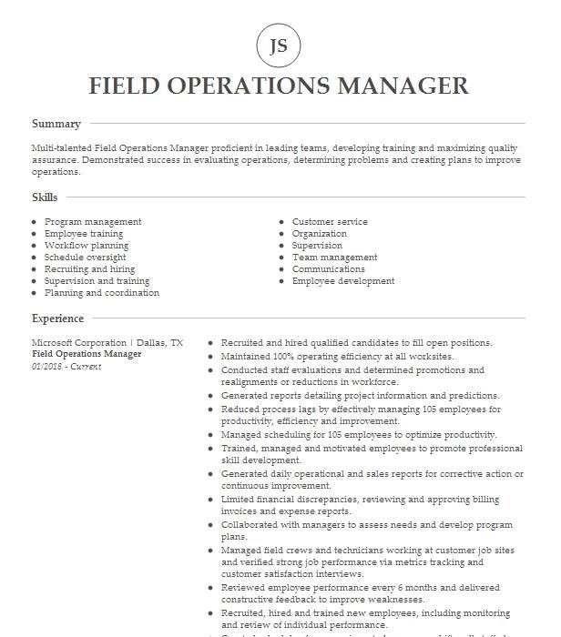 field-operations-manager-resume-example