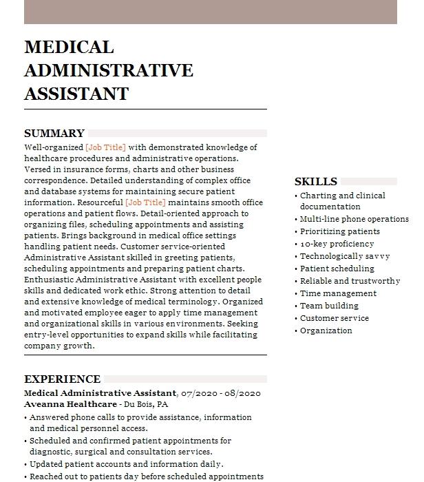 Medical Administrative Assistant Resume Example