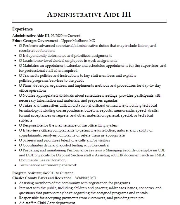 Administrative Aide Iii Resume Example