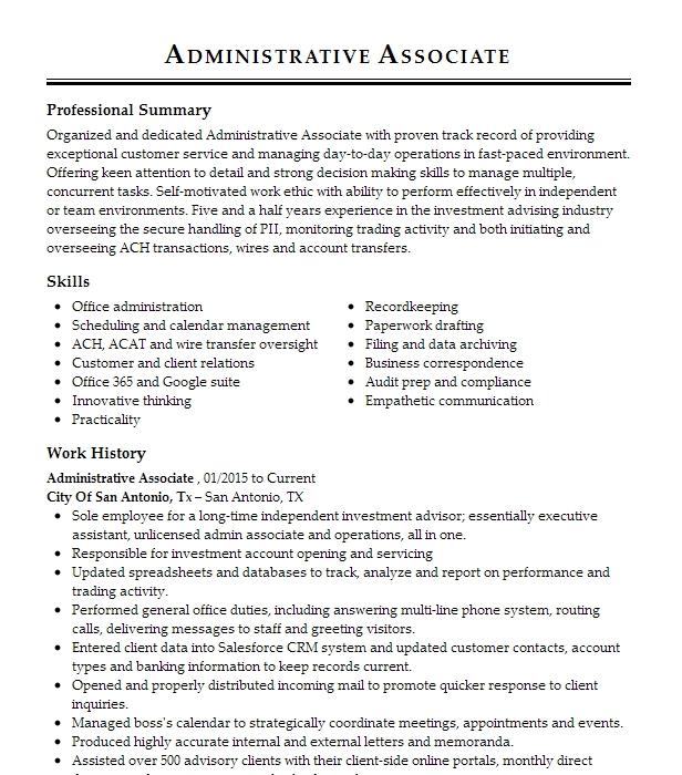 Administrative Associate Resume Example