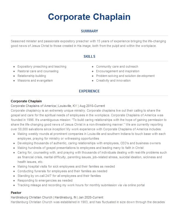 Examples Of Chaplain Resumes