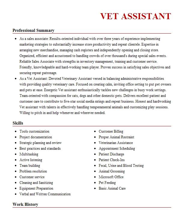 Vet Assistant Resume Example