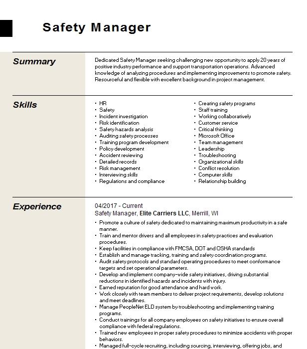 safety-manager-resume-example