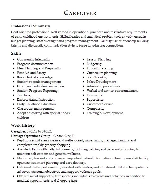 Caregiver Resume Example