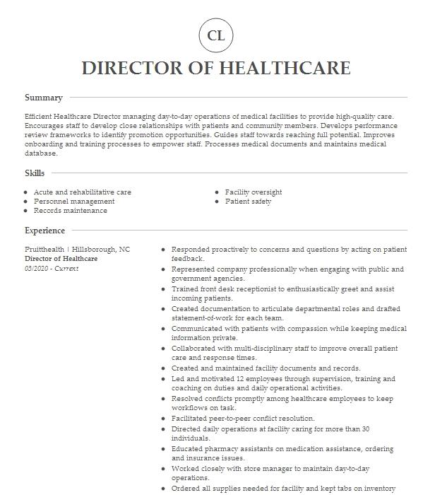 Executive Director Director Of Healthcare Rn Resume Example