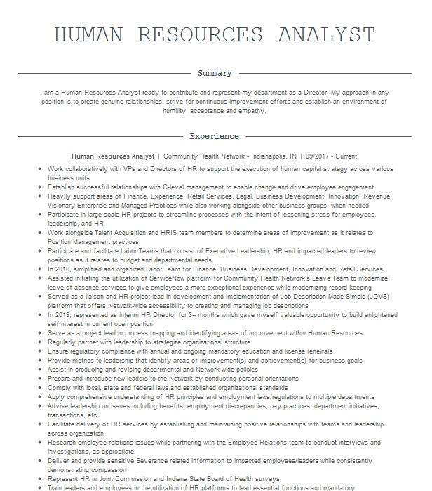 resume human resources analyst