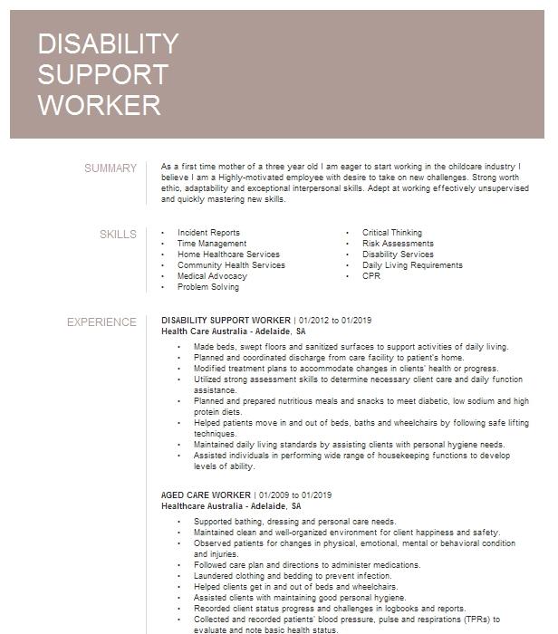 resume template for disability support worker