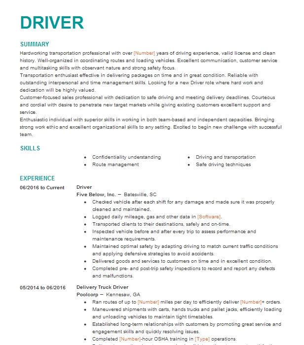 Uber And Lift Driver Resume Example