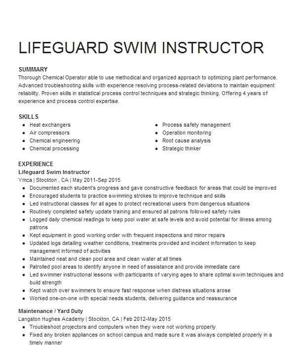 objective on resume for swim instructor