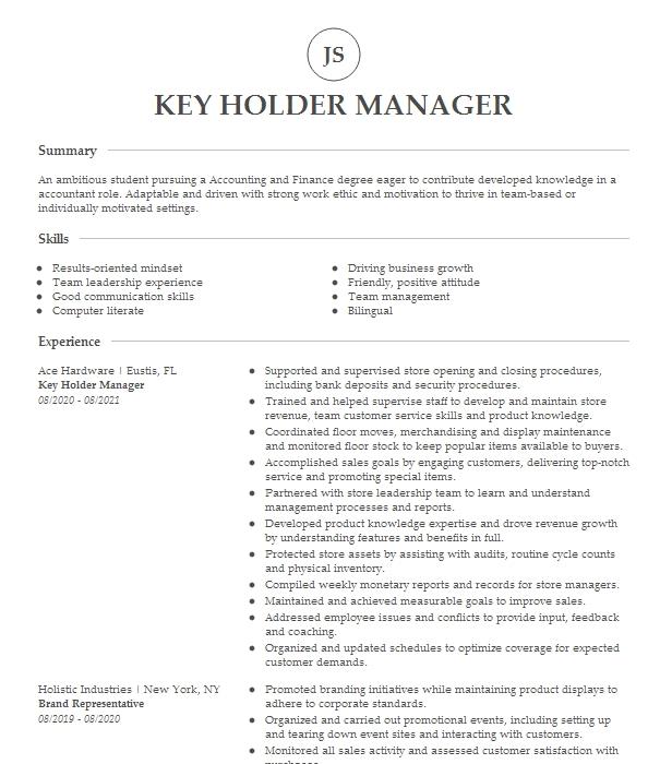 key holder skills resume