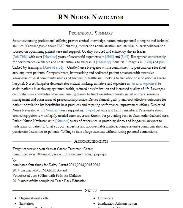 Rn Care Navigator Resume Example 9256