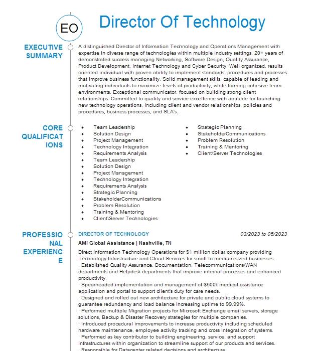 Director Of Technology Resume Example