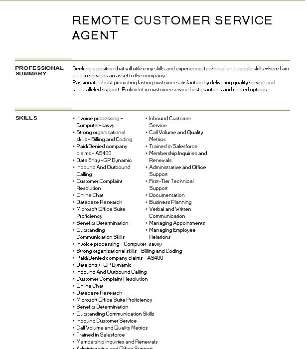 remote-customer-service-agent-resume-example