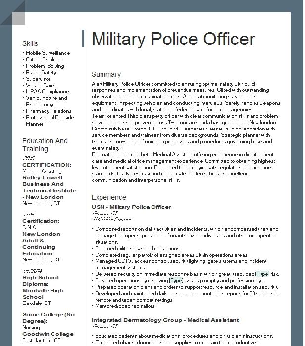 Military Police Officer Resume Example