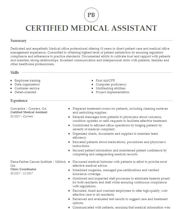 Certified Medical Assistant Resume Example