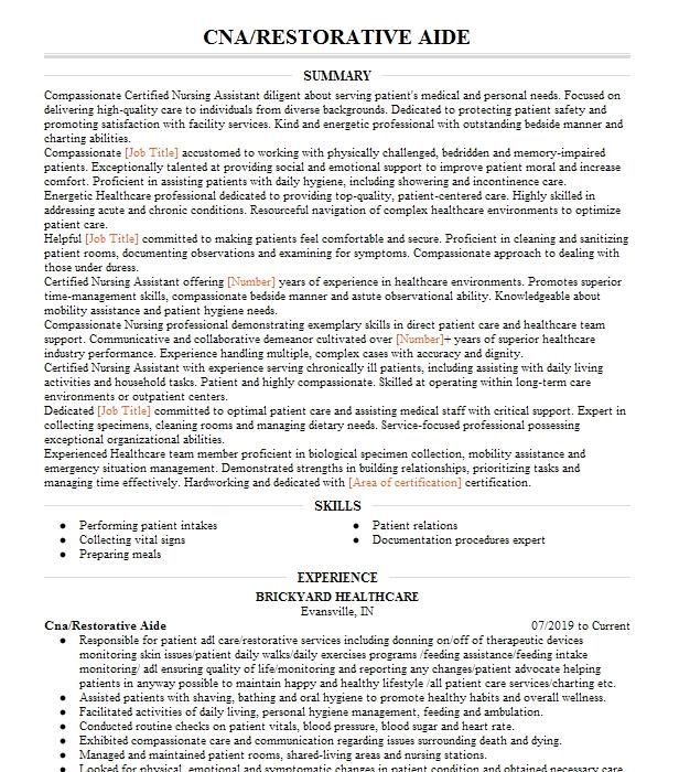 Cna Supervisor Restorative Resume Example