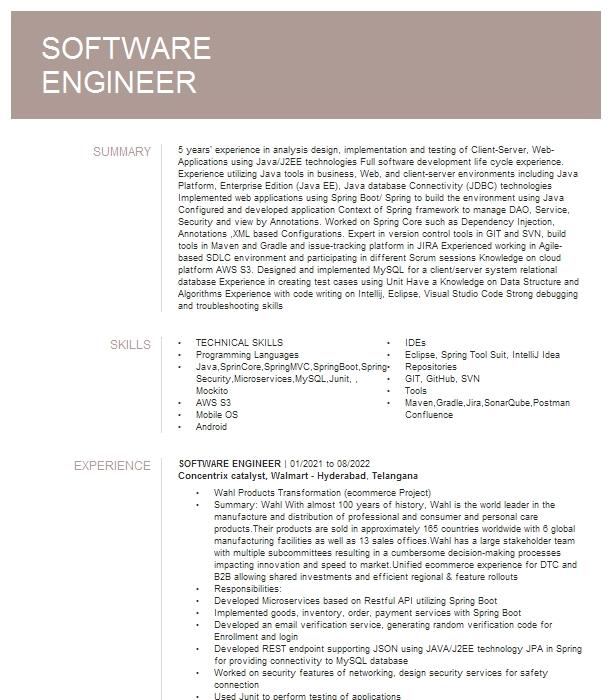 Software Engineer Resume Example