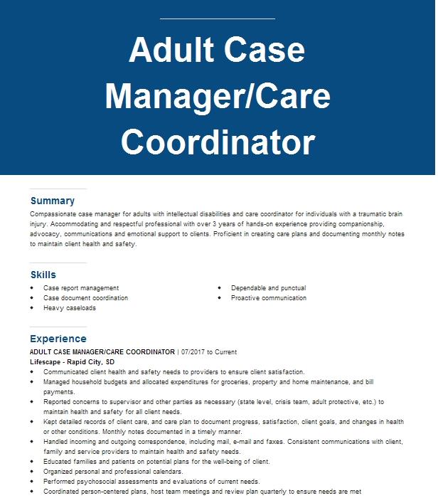 Bhh Care Coordinator Case Manager Resume Example