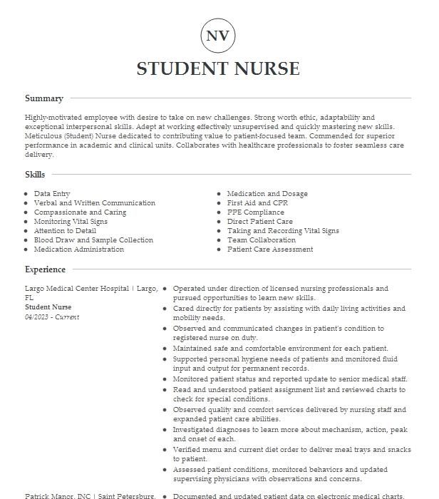 Student Nurse Resume Example