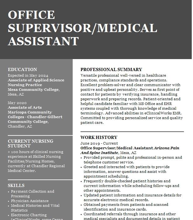 Lpn Medical Assistant Supervisor Resume Example