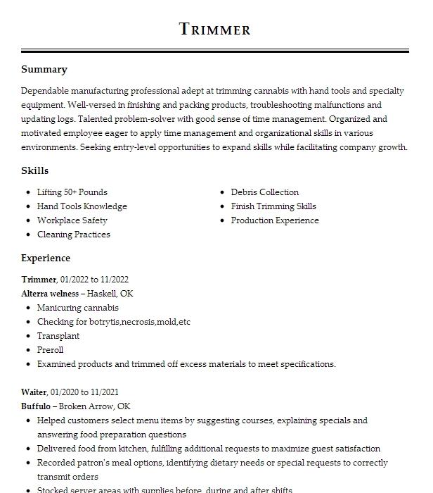 Trimmer Resume Example