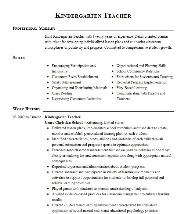 Kindergarten Teacher Resume Example