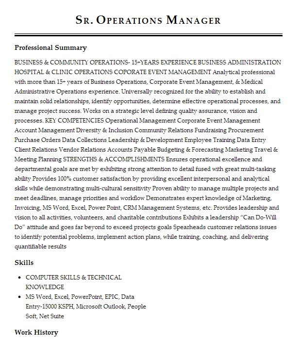 Sr. Operations Manager Resume Example