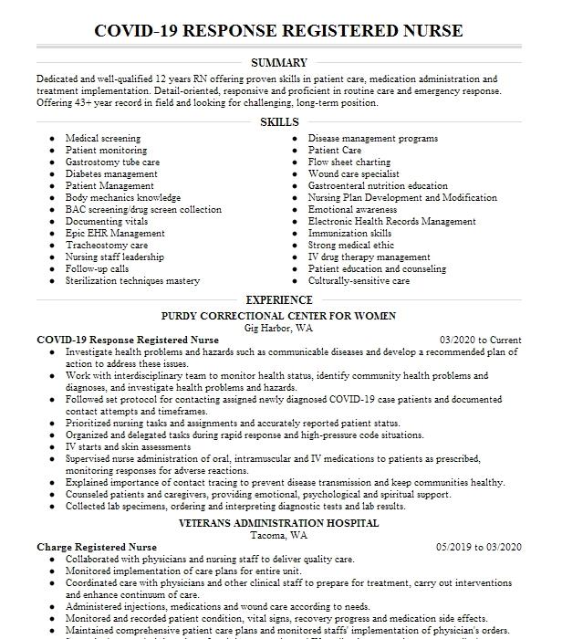 Rapid Response Covid 19 Nurse Resume Example