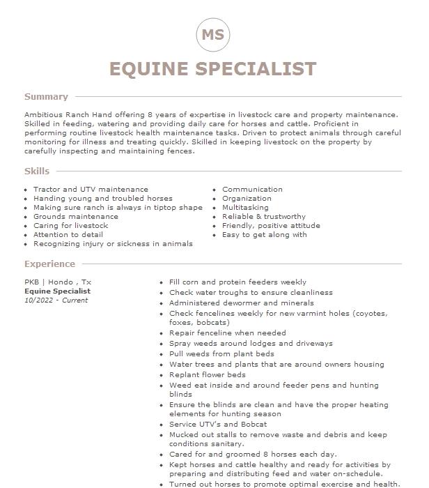 equine stable help resume