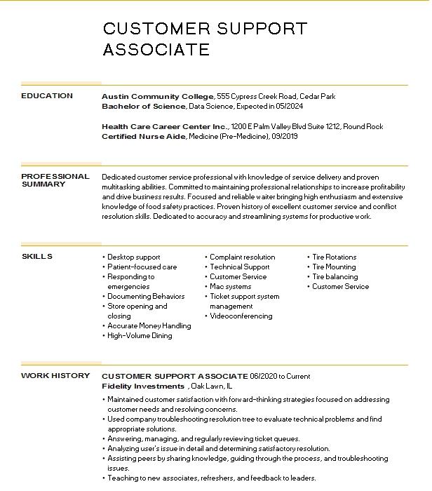 Customer Support Associate Resume Example