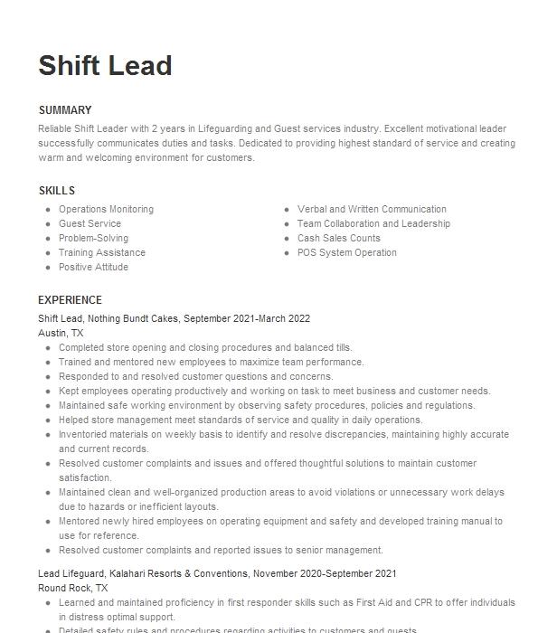 shift-lead-resume-example