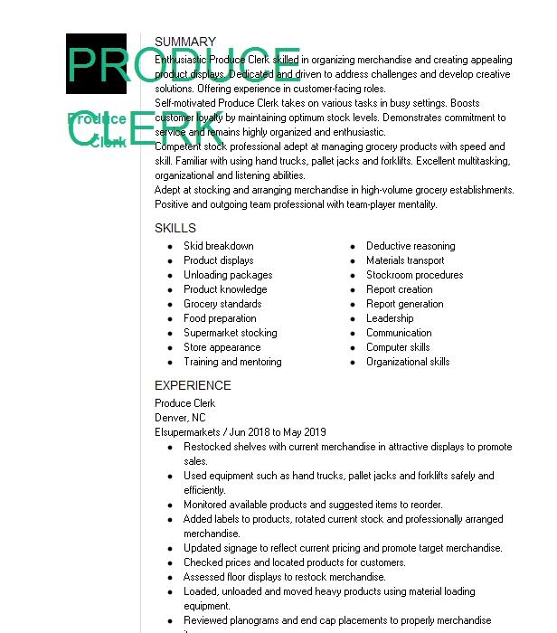 Produce Clerk Resume Example 6271