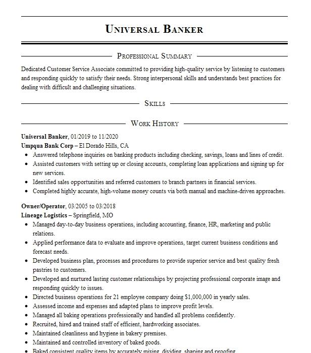 Universal Banker Resume Example 5644