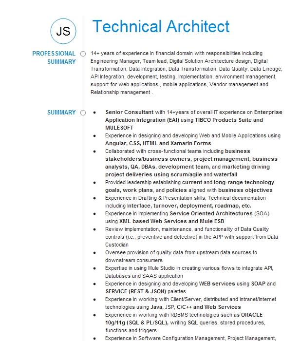 Technical Architect Resume Example