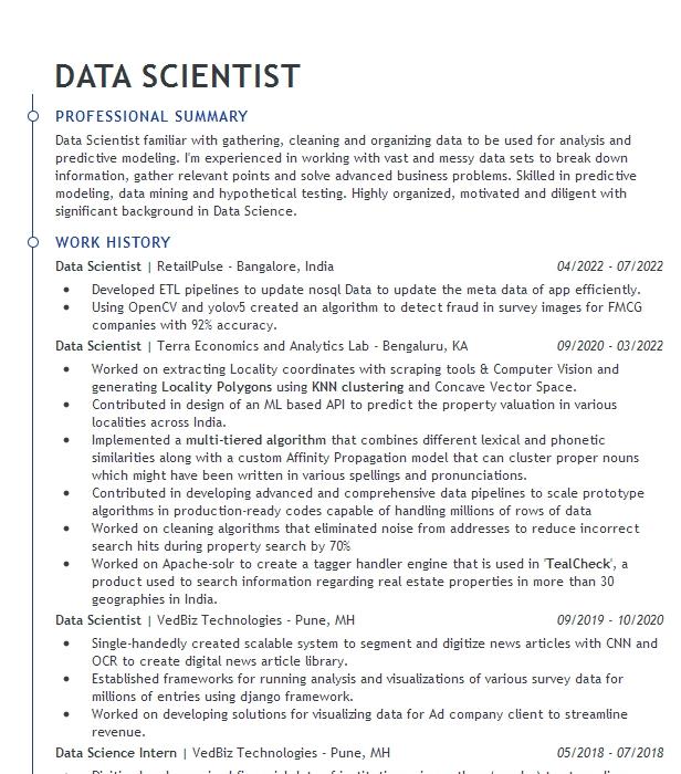 Data Scientist Resume Example