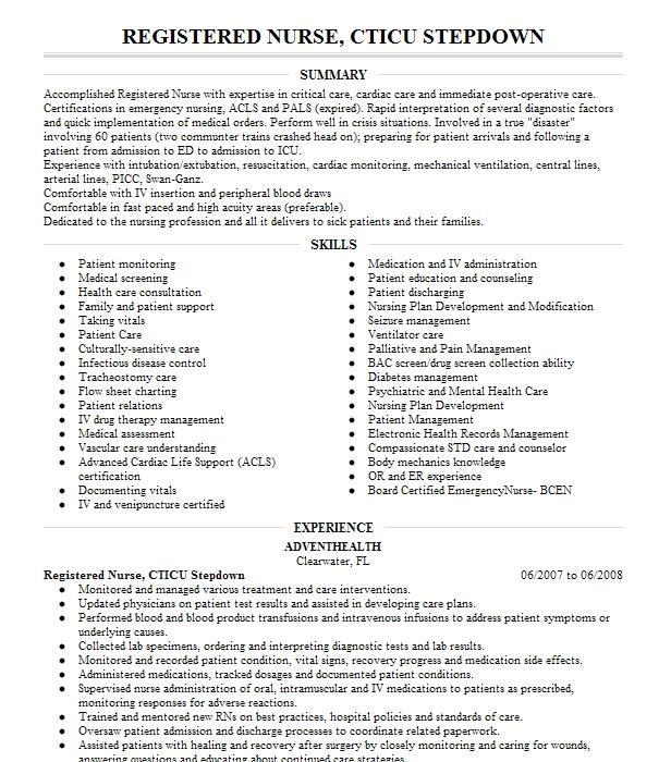 Cticu Staff Nurse Resume Example