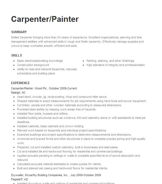 Painter Carpenter Resume Example