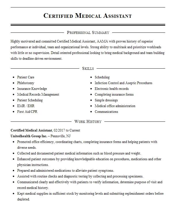 Certified Medical Assistant Resume Example